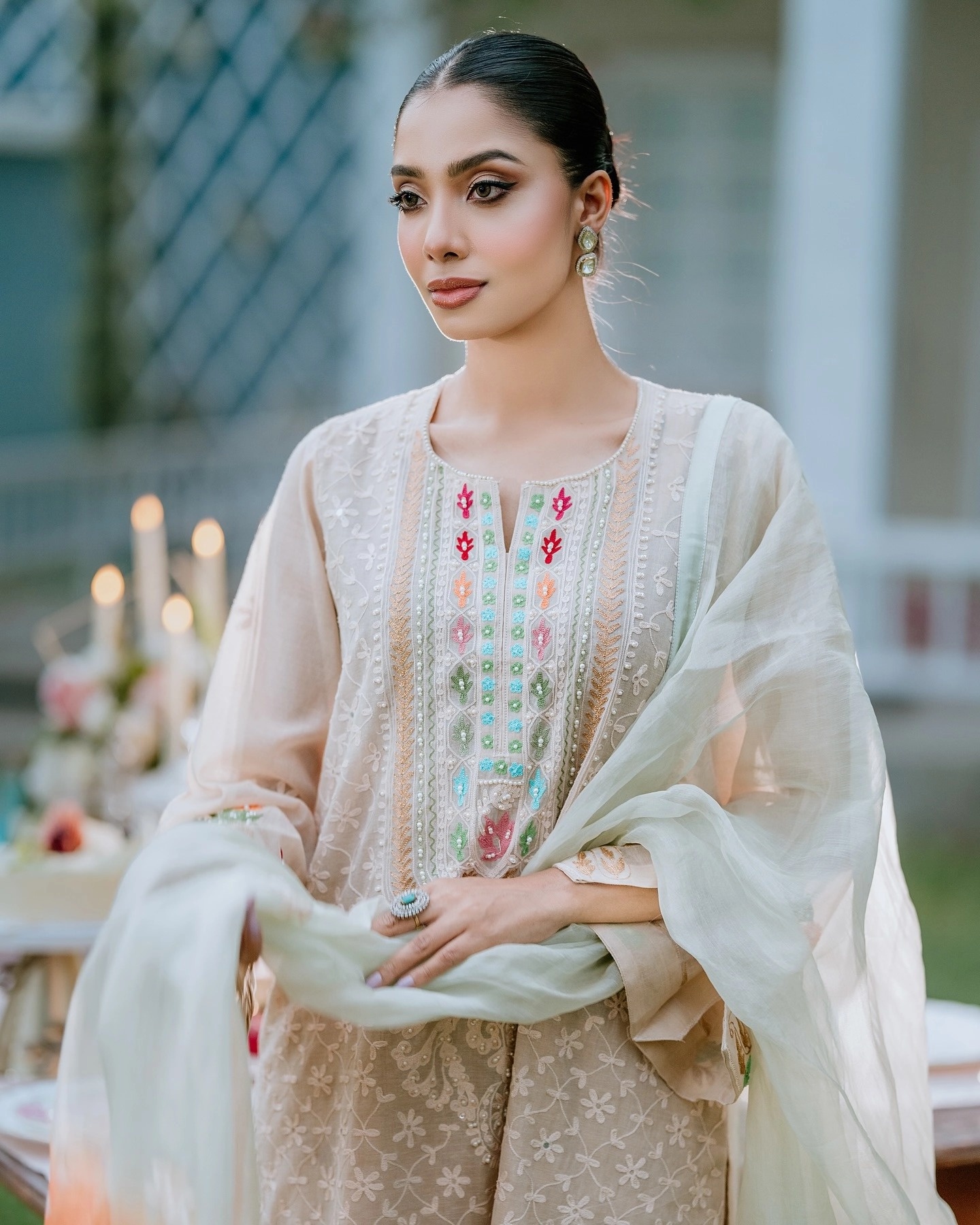 Cream Chanderi Silk Suit